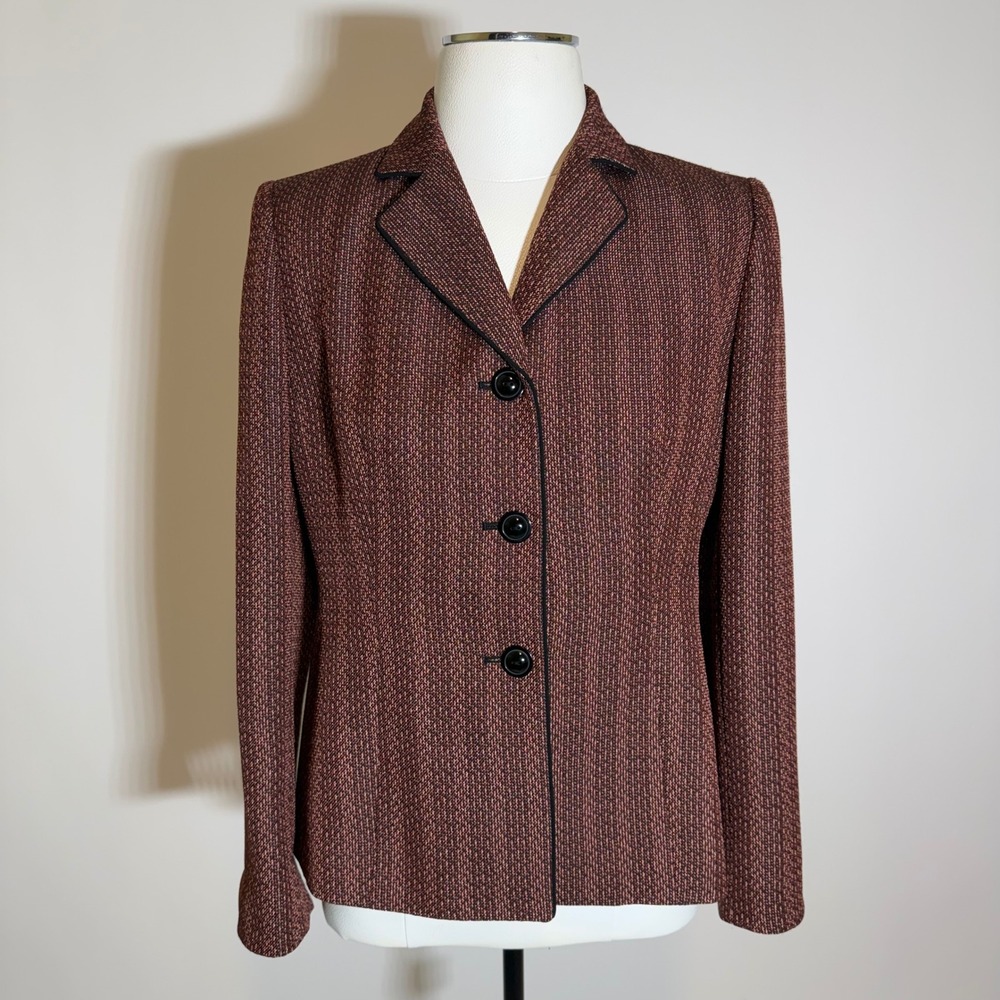 Le Suit Essentials Tweed Blazer Jacket Rust Brown Womens Petite Size 6P Career